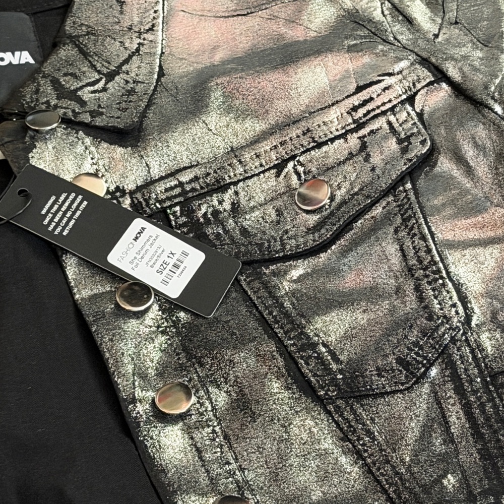 Fashion Nova Metallic Jacket and Jeans with Button Details